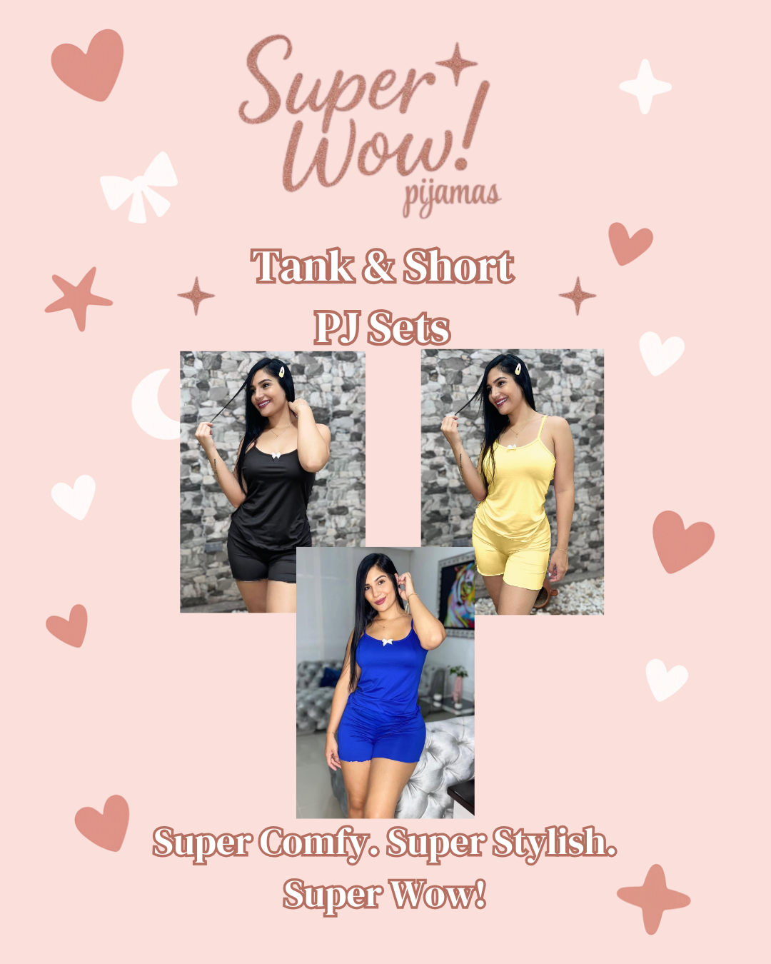 ✨ SuperWow Shorts with Tank Top Pajama Solid Set Collection